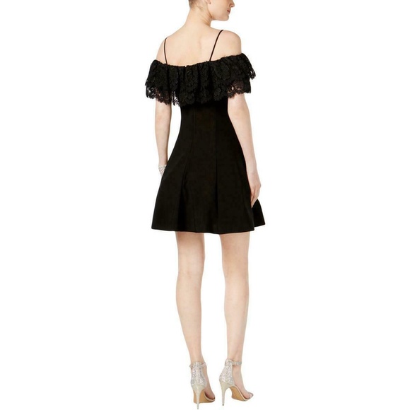 Betsy & Adam Gorgeous Black Off The Shoulder Fit & Flare Lace Trim Dress Size 8 - Picture 10 of 12